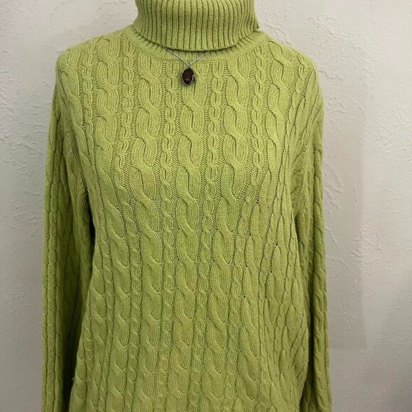 vintage 90s green plus size girly downtown it girl cable knit turtleneck - Picture 4 of 8